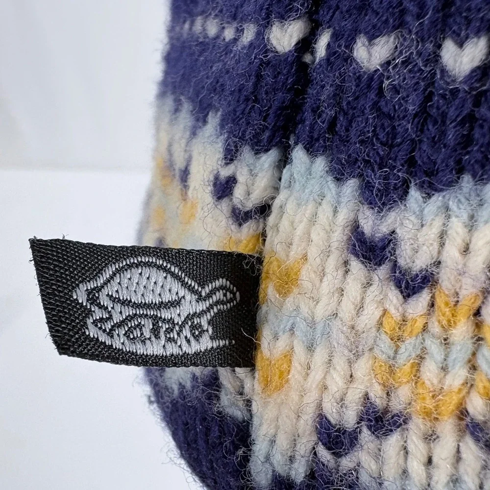 Turtle Fur Beanie Purple Fair Isle Knit‎ Fleece Lined Pom Pom Hat Women Medium
